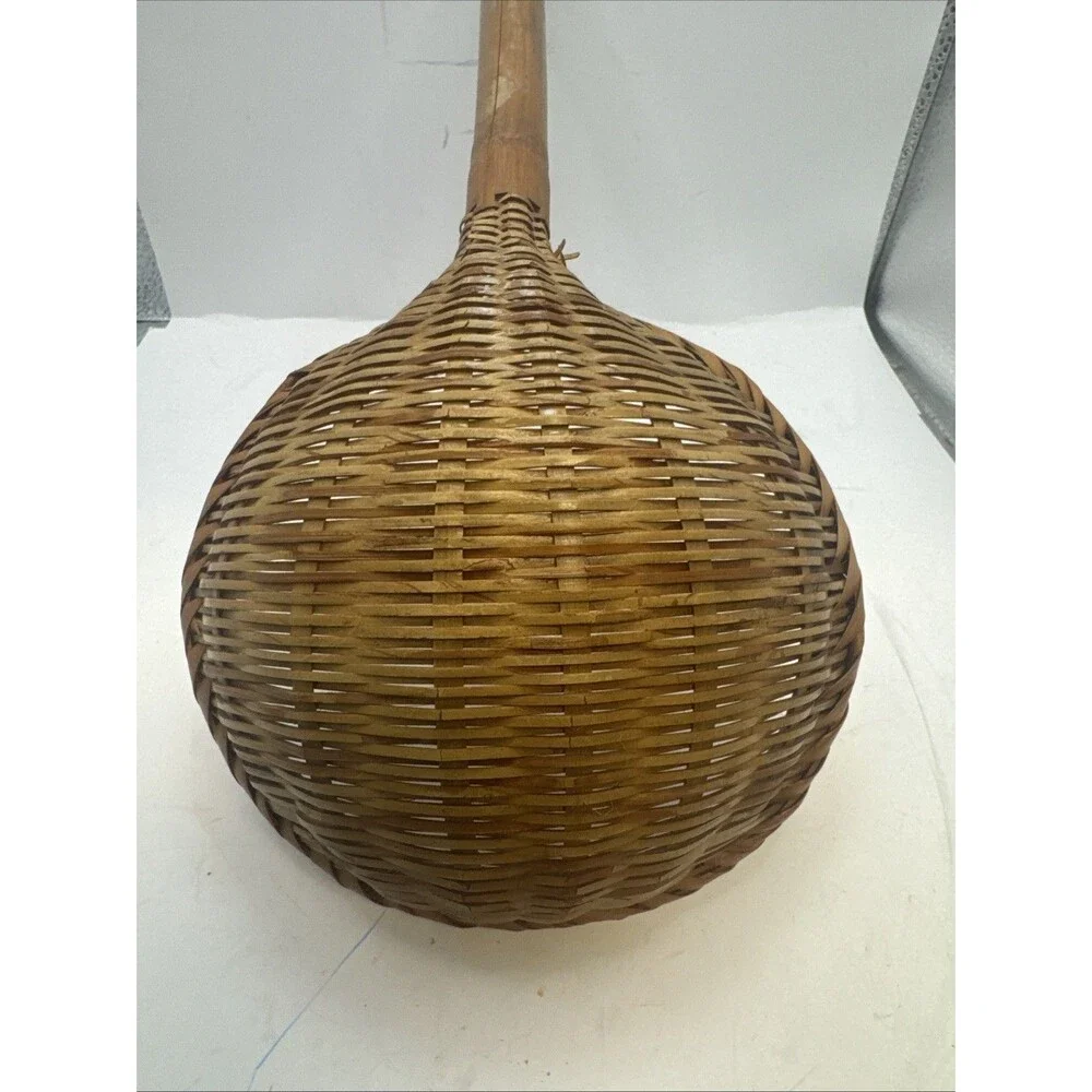 2 Vtg Wicker Ladles Spoon Scoop Woven Rattan Basket Wood Handle Primitive
